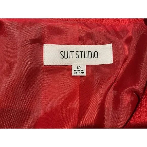 Suit Studio Skirt Set Size 12 Red Jacquard 4 Button Jacket NWT - Picture 13 of 16